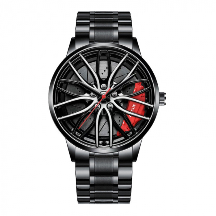 Ceas de mana Wheel, model in forma de janta cu etrier auto, mecanism quartz, otel inoxidabil, Tessero, negru [1]