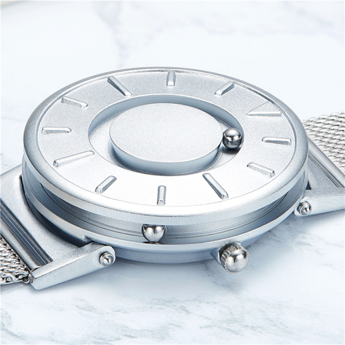 Ceas Eutour E014 cu bilute actionate magnetic, mecanism quartz elvetian, otel inoxidabil, argintiu [3]