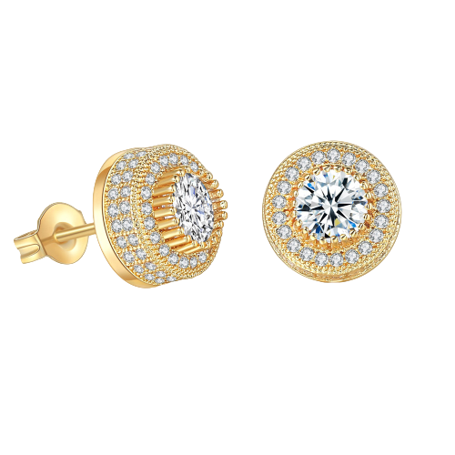Cercei de dama luxury, model rotund, decorati cu pietre zirconiu, placat cu aur 18K, otel inoxidabil, Tessero, auriu [3]