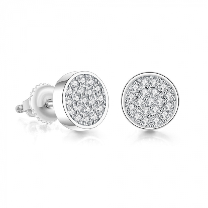 Cercei de dama, model tip stud cu pietre zirconiu, placat cu aur 18K, otel inoxidabil, Tessero, argintiu [1]