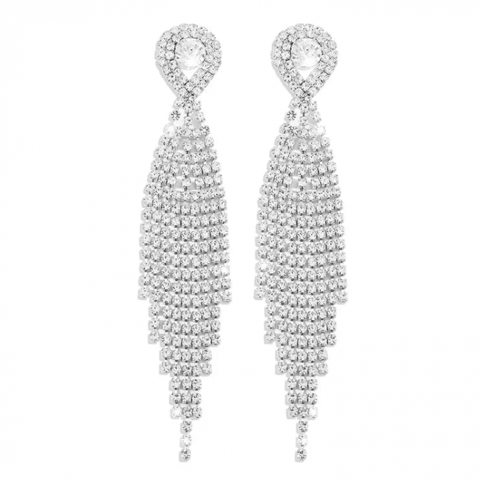 Cercei lungi de dama, model elegant, pietre zirconiu, placat cu aur 18K, argintiu [1]