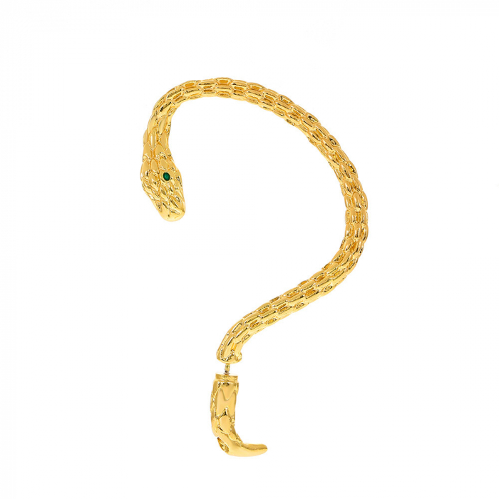 Cercel pentru toata urechea, tip ear cuff, model in forma de sarpe, pentru partea stanga, placat cu aur 18K, Tessero, auriu [1]