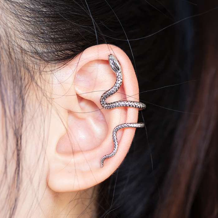 Cercel pentru toata urechea tip earcuff, unisex, model sarpe, placat cu argint, Tessero, argintiu [3]