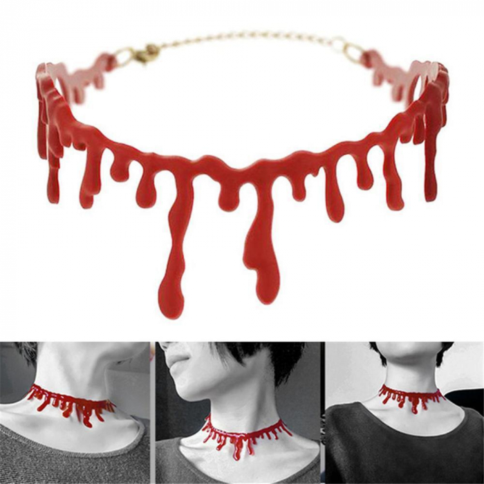 Colier Choker baza gatului de dama, model sange cu efect de gat taiat, Tessero, rosu [2]