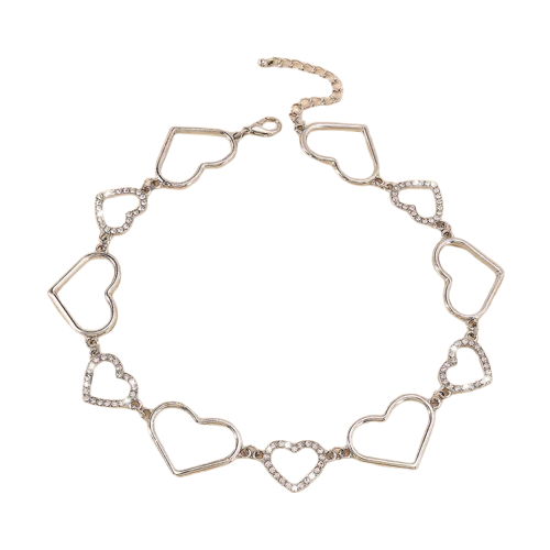 Colier Choker baza gatului de dama, modele in forma de inimioare, placat cu argint, pietre zirconiu, Tessero, argintiu [1]