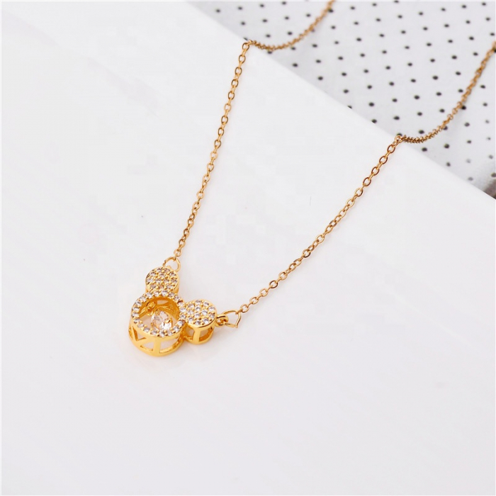 Colier cu pandantiv in forma de Mickey Mouse, pietre zirconiu, placat cu aur 18K, auriu [2]
