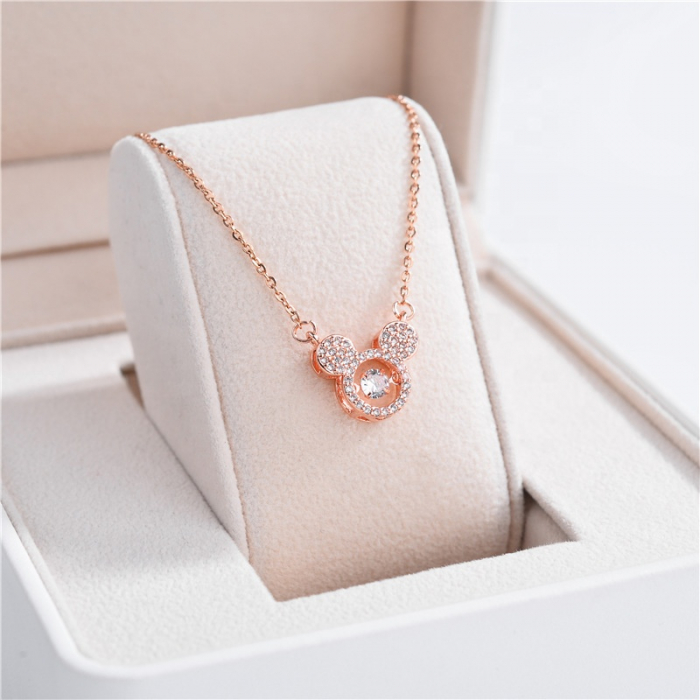 Colier cu pandantiv in forma de Mickey Mouse, pietre zirconiu, placat cu aur 18K, rose gold [3]