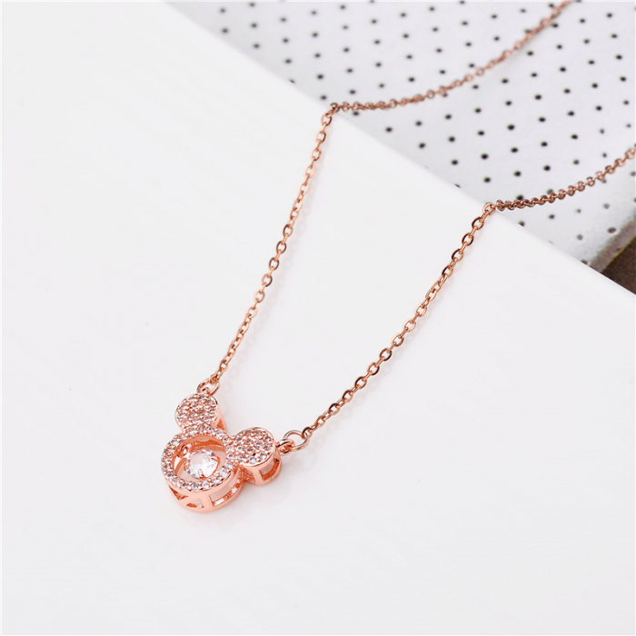 Colier cu pandantiv in forma de Mickey Mouse, pietre zirconiu, placat cu aur 18K, rose gold [2]