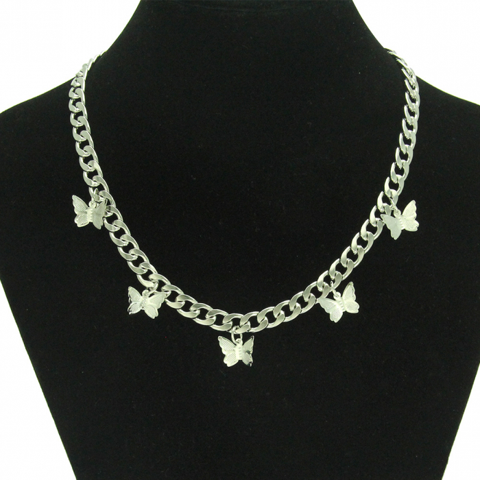Colier Cuban Chain de dama, model in forma de fluturi, placat cu argint, Tessero, 40 cm, argintiu [3]