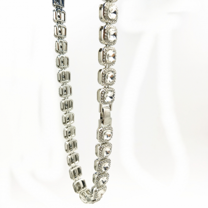 Colier Cuban Diamond unisex pietre zirconiu, model tennis, placat cu aur 18K, Tessero, argintiu [2]