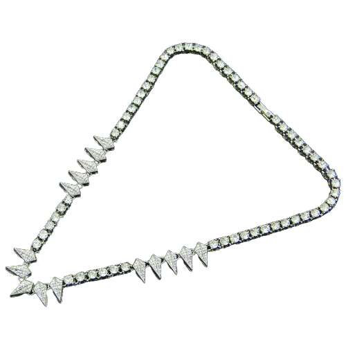 Colier model tip Tennis ghimpat cu spini, pietre zirconiu, placat cu aur alb 18K, inchidere clips, 50 cm, Tessero, unisex, argintiu [1]