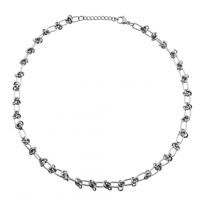 Colier Punk cu noduri metalice, model unisex, otel inoxidabil, Tessero, 50+5 cm extensie, argintiu [2]
