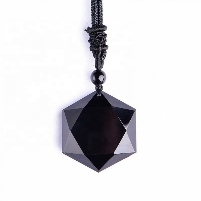 Colier snur cu pandantiv din obsidian, 50 cm, negru [4]
