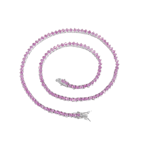 Colier Tennis din otel inoxidabil, pietre zirconiu mov, 40 cm, 3 mm, placat cu aur alb 18K, unisex, inchidere cu catarama, Tessero, argintiu [4]