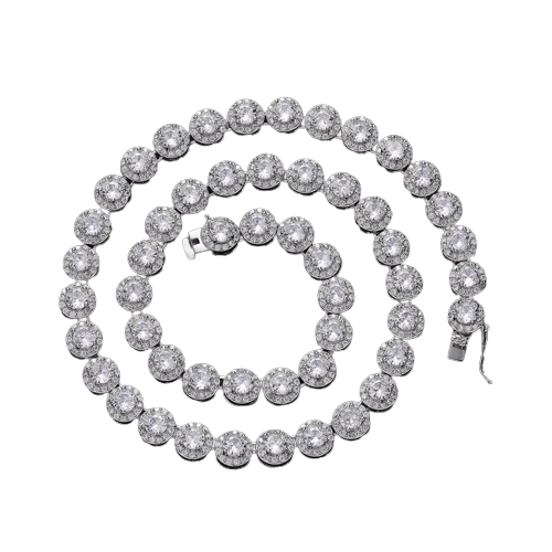 Colier Tennis Luxury taietura rotunda, pietre zirconiu, 40 cm, 8 mm, placat cu aur alb 18K, unisex, inchidere cu catarama, Tessero, argintiu [2]
