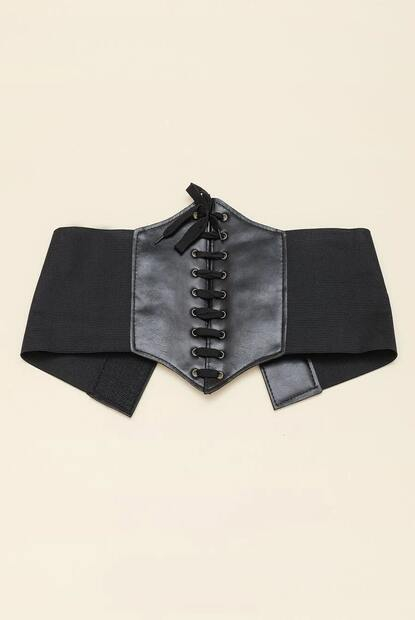 Corset modelator pentru talie de viespe, model cu snur, elastan, Tessero, marime universala, negru [2]