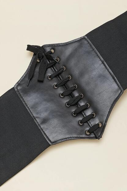 Corset modelator pentru talie de viespe, model cu snur, elastan, Tessero, marime universala, negru [1]