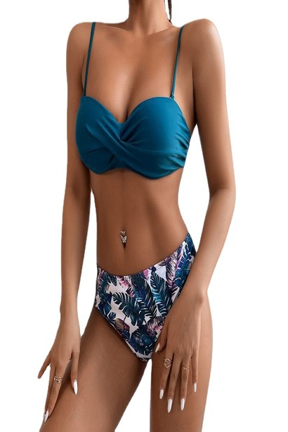 Costum de baie dama format din 2 piese, model tropical, sutien cu burete si slip brazilian, Tessero, marime M INTL, verde [3]