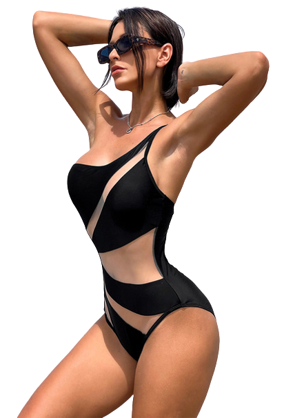 Costum de baie dama tip body, model cu decupaj transparent, slip brazilian, Tessero, marime S INTL, negru [1]