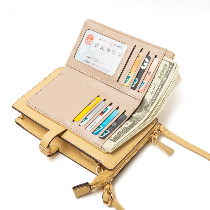 Geanta de dama pentru telefon din piele ecologica, model pentru umar, compartimente multiple, spate transparent tactil, inchidere fermoar, model in forma de floare, dimensiune 19x11.5x5 cm, Tessero, g [3]