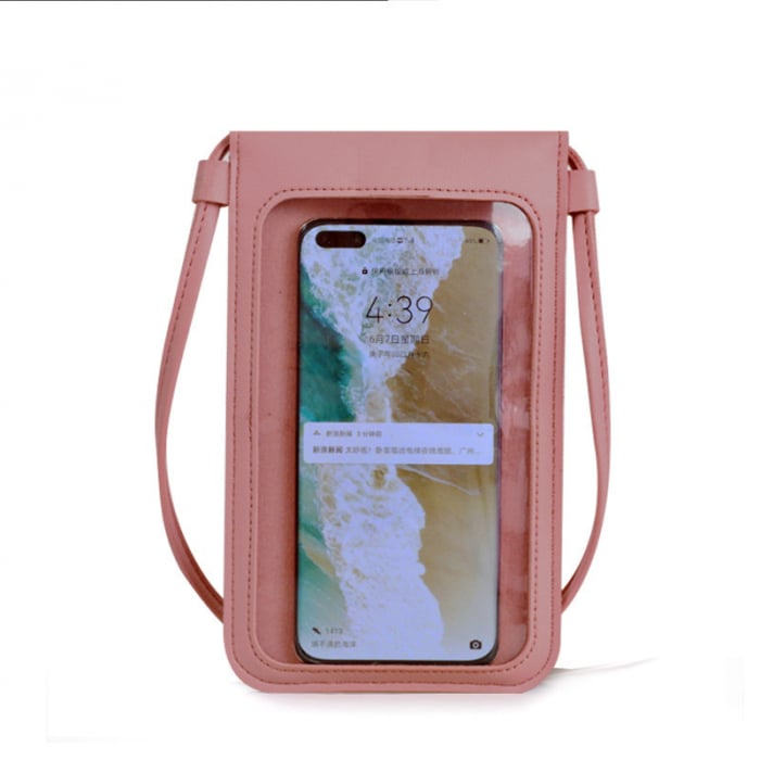 Geanta de dama pentru telefon din piele ecologica, model pentru umar, spate transparent tactil, dimensiune 20x12x0.5 cm, Tessero, roz [1]