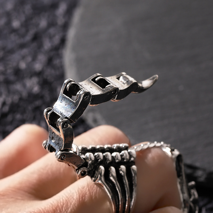 Inel articulat pentru tot degetul, model coada de scorpion flexibila, marime universala, placat cu argint, unisex, Tessero, argintiu [2]