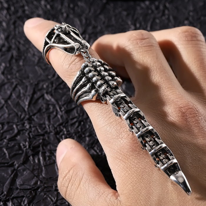 Inel articulat pentru tot degetul, model coada de scorpion flexibila, marime universala, placat cu argint, unisex, Tessero, argintiu [1]