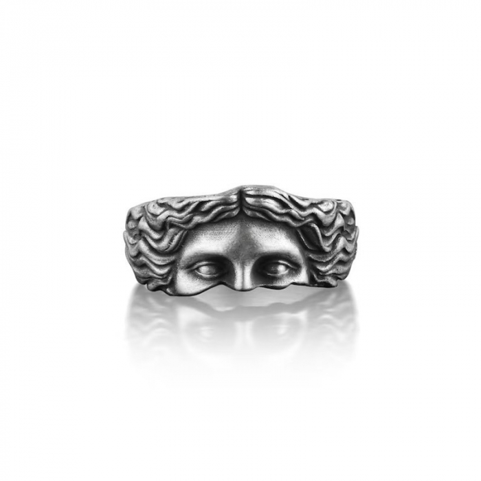 Inel barbatesc, model antic cu chip de statuie, marime reglabila, argintiu [2]