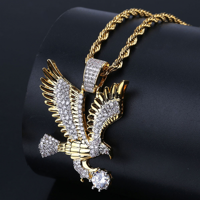 Lant cu padantiv in forma de vultur, cristale zirconia, placat cu aur 18K, auriu [3]