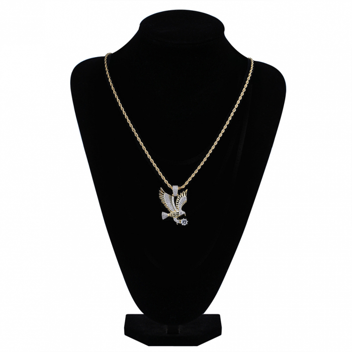 Lant cu padantiv in forma de vultur, cristale zirconia, placat cu aur 18K, auriu [1]