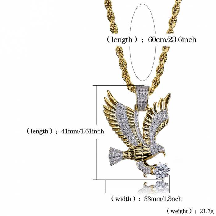Lant cu padantiv in forma de vultur, cristale zirconia, placat cu aur 18K, auriu [4]