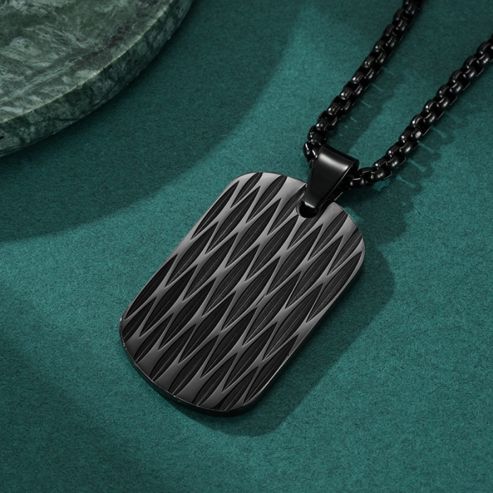 Lant cu pandantiv placuta identificare nume army, dog tag, model geometric, otel inoxidabil, Tessero, negru [2]