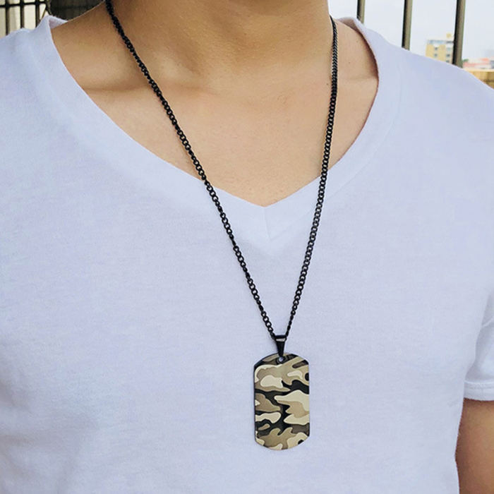 Lant cu pandantiv placuta identificare nume army, dog tag, otel inoxidabil, model camuflaj [4]