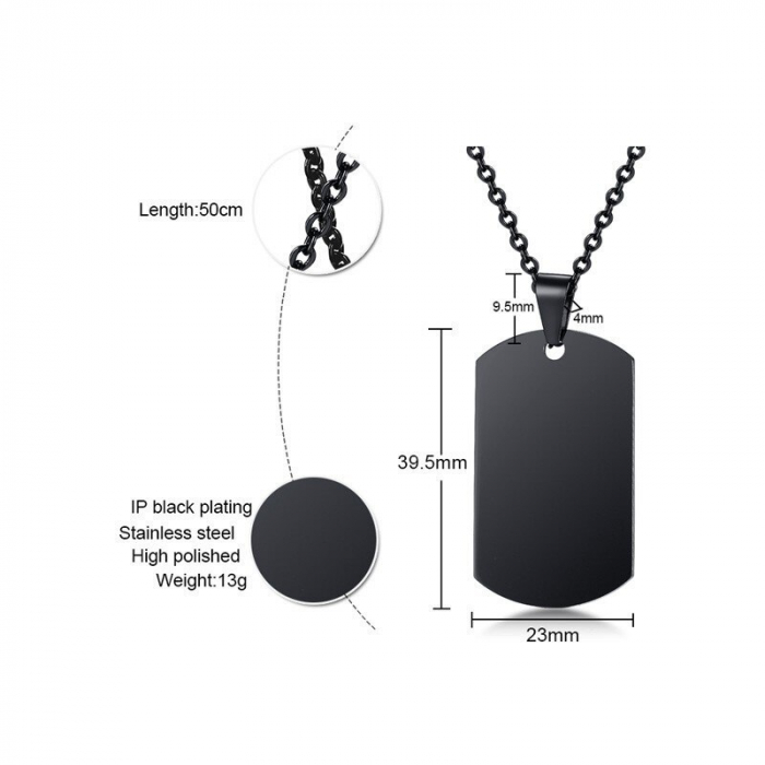 Lant cu pandantiv placuta identificare nume army, dog tag, otel inoxidabil, negru [3]