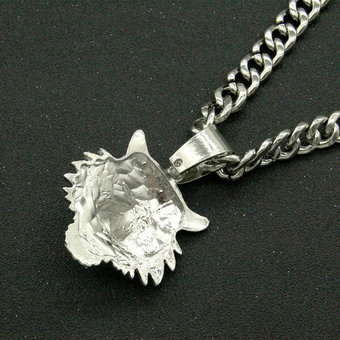 Lant Cuban Chain Iced Out cu pandantiv model in forma de cap de tigru, placat cu aur 18K, pietre zirconiu, inchidere tip catarama, Tessero, 50 cm, unisex, argintiu [2]