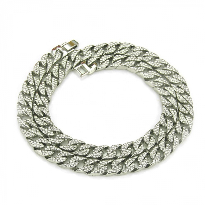 Lant Cuban Chain Link, placat cu aur 18K, insertii de ziconiu alb, 75 cm [1]