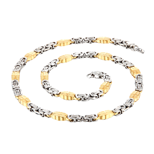 Lant de gat in doua culori, model Byzantine cu catarama plata, otel inoxidabil, placat cu aur 18K, 7mm, 55 cm, Tessero, argintiu si auriu [1]