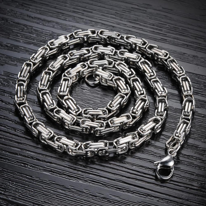 Lant de gat, model Byzantine, placat cu aur 18K, 6mm, 55 cm, otel inoxidabil, Tessero, argintiu [2]
