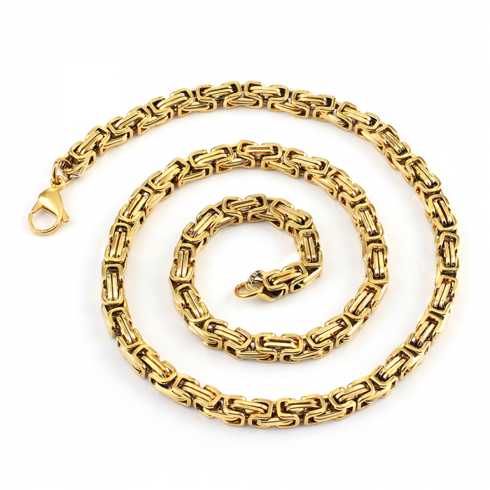 Lant de gat, model Byzantine, placat cu aur 18K, 6mm, 55 cm, otel inoxidabil, Tessero, auriu [4]