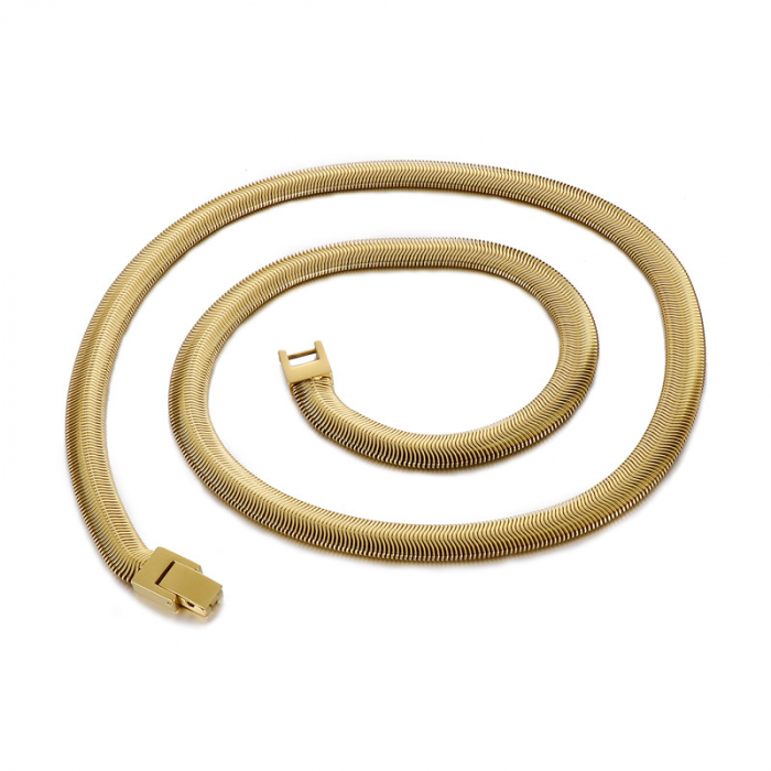 Lant Hip Hop model Snake Chain, otel inoxidabil, placat cu aur 18K, inchidere cu clips, 60 cm, 8mm, Tessero, auriu [3]