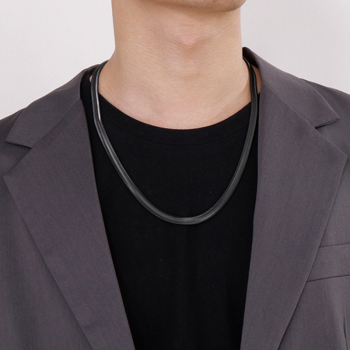 Lant Hip Hop model Snake Chain, otel inoxidabil, placat cu aur 18K, inchidere cu clips, 60 cm, 8mm, Tessero, negru [3]