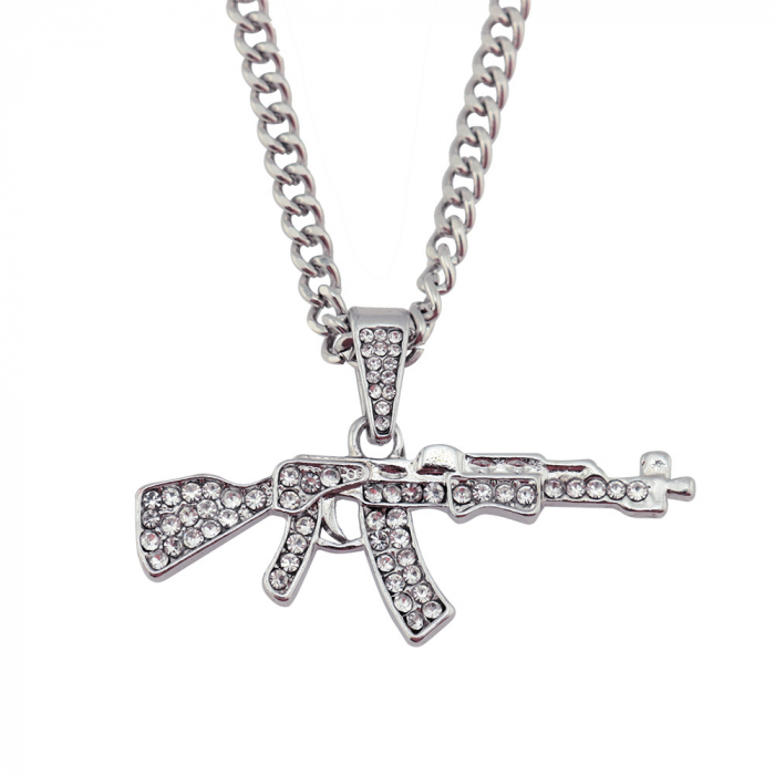 Lantisor cu pandantiv AK47, placat cu aur 18K, pietre zirconiu, argintiu [1]
