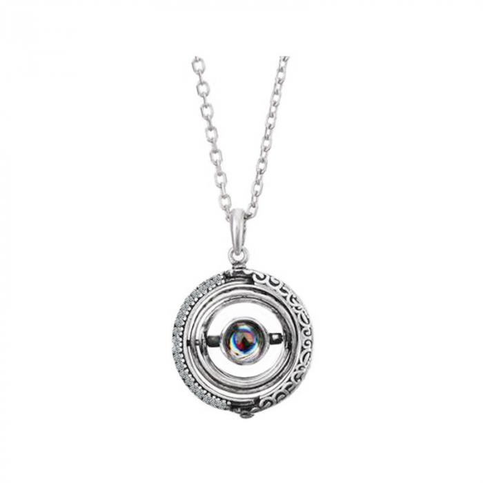 Lantisor cu pandantiv astronomic, sfera pliabila, unisex, proiectie "Te iubesc"' in 100 de limbi diferite, placat cu aur 18K, argintiu [4]