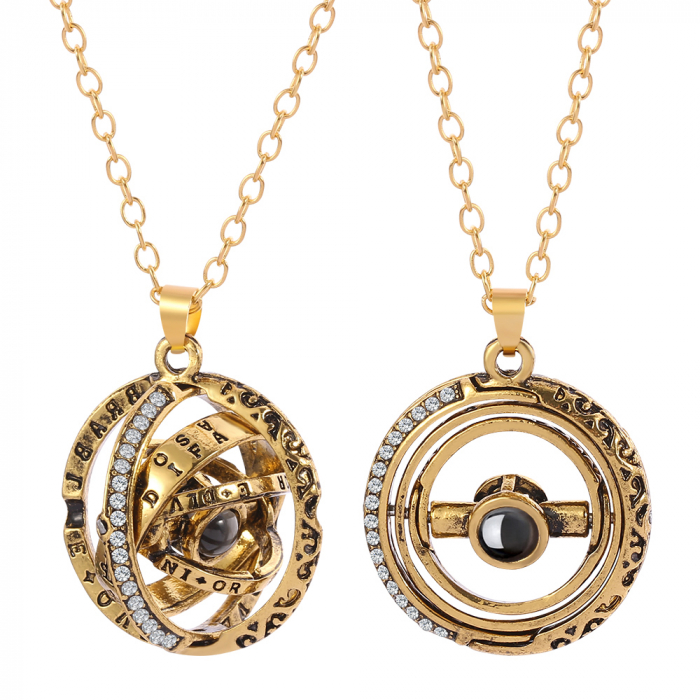 Lantisor cu pandantiv astronomic, sfera pliabila, unisex, proiectie "Te iubesc"' in 100 de limbi diferite, placat cu aur 18K, auriu [3]