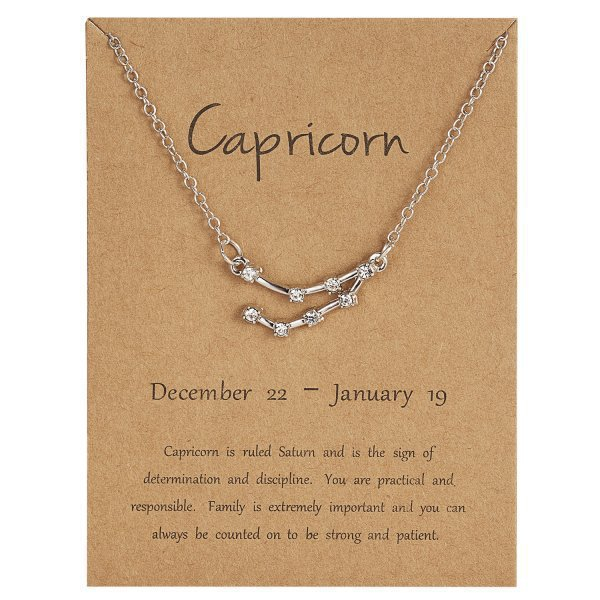 Lantisor cu pandantiv constelatie in functie de zodie, Capricorn, placat cu argint, pietre zirconiu, argintiu [1]