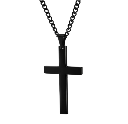 Lantisor cu pandantiv in forma de cruce, aliaj metalic, Tessero, negru [2]
