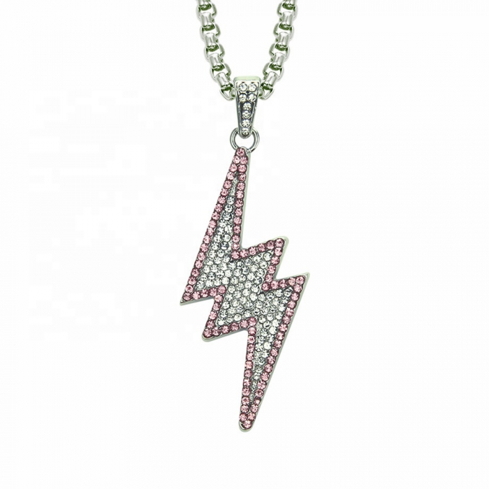 Lantisor cu pandantiv in forma de fulger, pietre din zirconiu, placat cu aur 18K, argintiu [1]