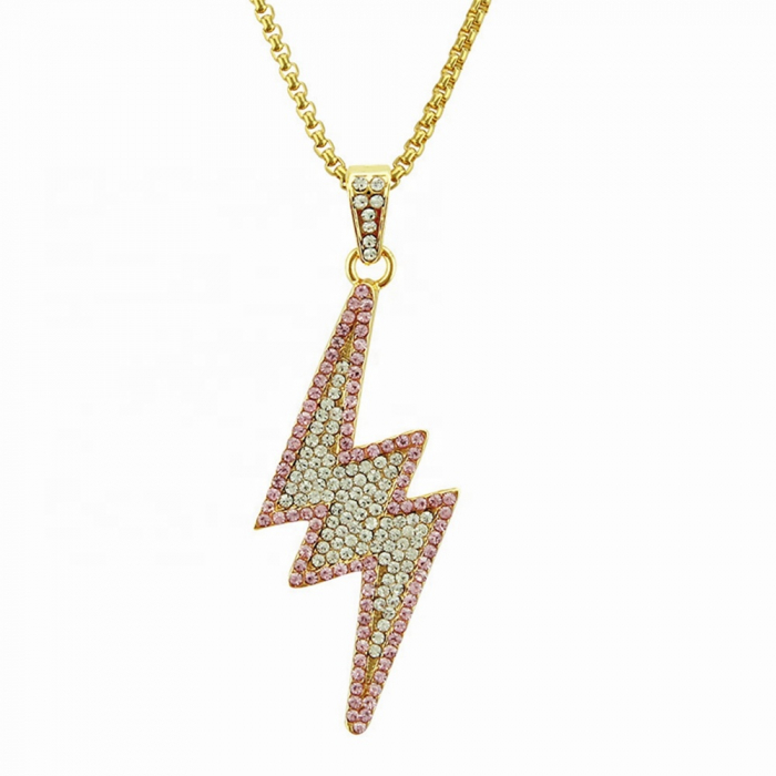 Lantisor cu pandantiv in forma de fulger, pietre din zirconiu, placat cu aur 18K, auriu [2]