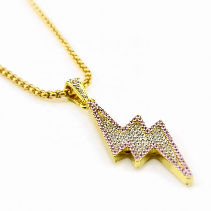 Lantisor cu pandantiv in forma de fulger, pietre din zirconiu, placat cu aur 18K, auriu [1]