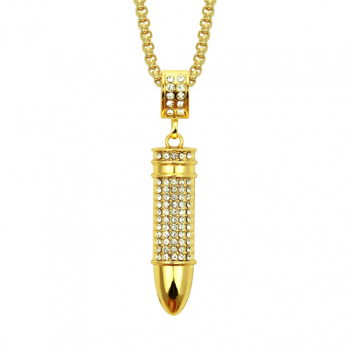Lantisor cu pandantiv in forma de glont, placat cu aur 18K, pietre zirconiu, auriu [1]
